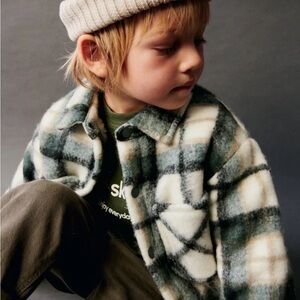 Zara Kids Plaid Jacket Coat Fleece Snap Closure Size 4-5